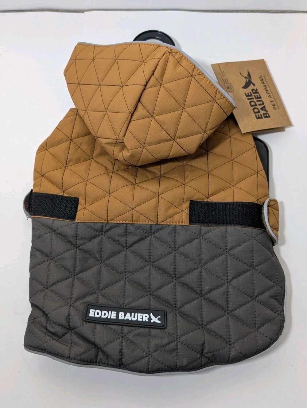 Eddie Bauer Pet Jacket Medium Hooded Quilt Fleece Lined Brown Petrageous